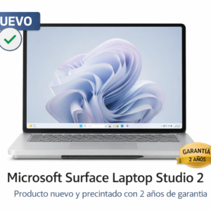 Microsoft Surface Laptop Studio 2 nuevo con pantalla táctil de 14,4 pulgadas Quad HD+, color platino y Windows 11.