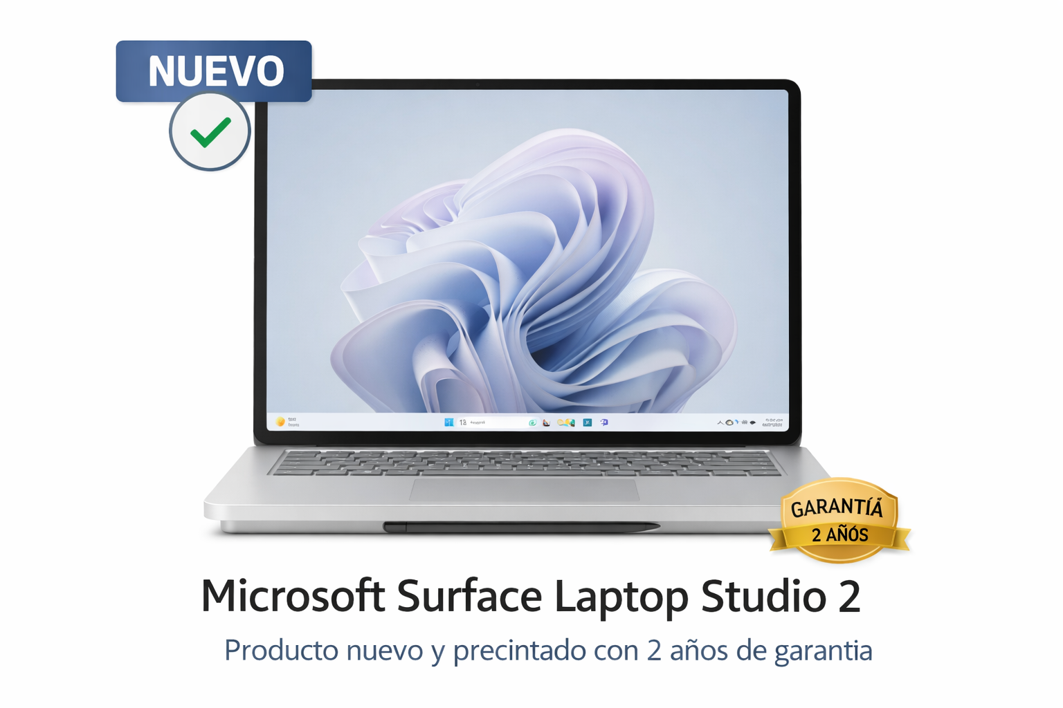 Microsoft Surface Laptop Studio 2 nuevo con pantalla táctil de 14,4 pulgadas Quad HD+, color platino y Windows 11.