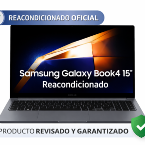 Portátil Samsung Galaxy Book4 15 pulgadas reacondicionado oficial en color gris con pantalla Full HD y teclado español.